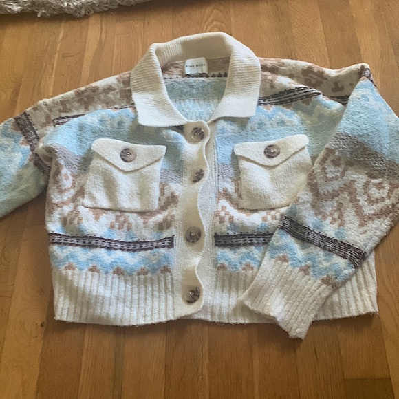 Pink Rose Sweaters - Winter sweater with collar